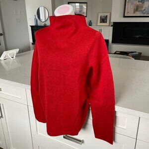 Eileen Fisher Funnel Neck LS Minimalist Merino Wool Blend Sweater Red Sz S